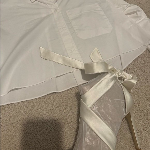 Gianni Bini Cream Satin Heels with Rhinestone Strap - Picture 13 of 14